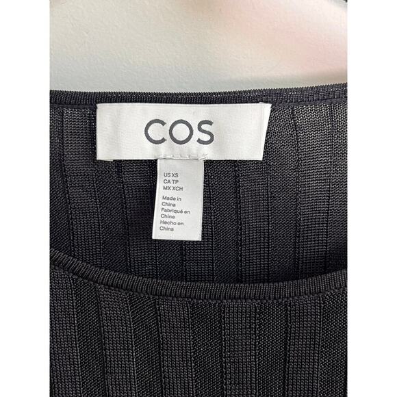 COS Rib-Knit Slim Fit Crew Neck Long Sleeve T-Shirt Black Women's Size XS - Picture 8 of 10